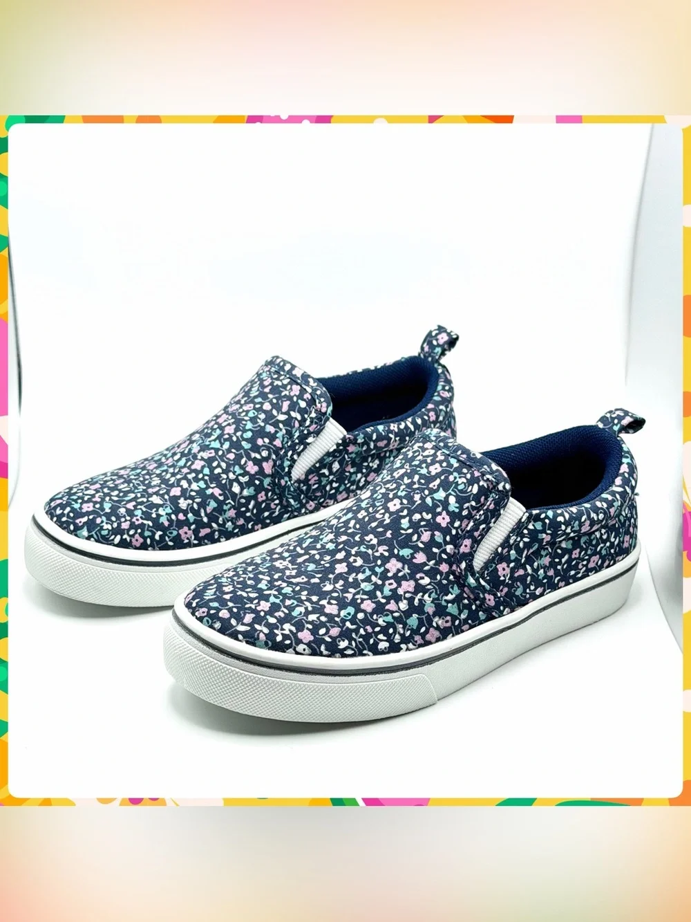 New WONDER NATION Blue Floral Canvas Slip On Sneaker Toddler Girls Size 11